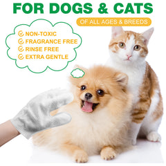Hypoallergenic Pet Glove Wipes - 360° Deep Cleaning Grooming Gloves for Dogs, Cats & Small Animals - 100% All-Natural Ingredients w/ Aloe, Coconut Oil & Oatmeal - Rinse-Free & Fragrance-Free - 10 Pack