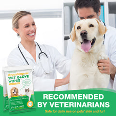 Hypoallergenic Pet Glove Wipes - 360° Deep Cleaning Grooming Gloves for Dogs, Cats & Small Animals - 100% All-Natural Ingredients w/ Aloe, Coconut Oil & Oatmeal - Rinse-Free & Fragrance-Free - 10 Pack