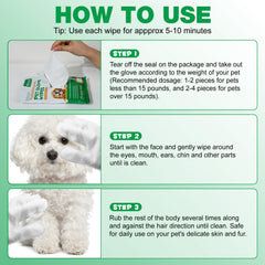 Hypoallergenic Pet Glove Wipes - 360° Deep Cleaning Grooming Gloves for Dogs, Cats & Small Animals - 100% All-Natural Ingredients w/ Aloe, Coconut Oil & Oatmeal - Rinse-Free & Fragrance-Free - 10 Pack