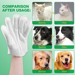 Hypoallergenic Pet Glove Wipes - 360° Deep Cleaning Grooming Gloves for Dogs, Cats & Small Animals - 100% All-Natural Ingredients w/ Aloe, Coconut Oil & Oatmeal - Rinse-Free & Fragrance-Free - 10 Pack