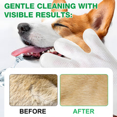 Hypoallergenic Pet Glove Wipes - 360° Deep Cleaning Grooming Gloves for Dogs, Cats & Small Animals - 100% All-Natural Ingredients w/ Aloe, Coconut Oil & Oatmeal - Rinse-Free & Fragrance-Free - 10 Pack