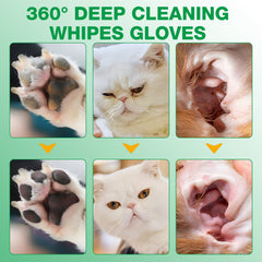 Hypoallergenic Pet Glove Wipes - 360° Deep Cleaning Grooming Gloves for Dogs, Cats & Small Animals - 100% All-Natural Ingredients w/ Aloe, Coconut Oil & Oatmeal - Rinse-Free & Fragrance-Free - 10 Pack