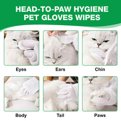 Hypoallergenic Pet Glove Wipes - 360° Deep Cleaning Grooming Gloves for Dogs, Cats & Small Animals - 100% All-Natural Ingredients w/ Aloe, Coconut Oil & Oatmeal - Rinse-Free & Fragrance-Free - 10 Pack